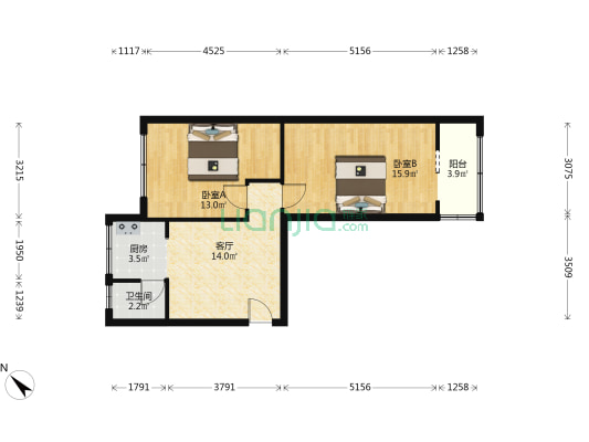 金石里 2室1厅1卫 67平方