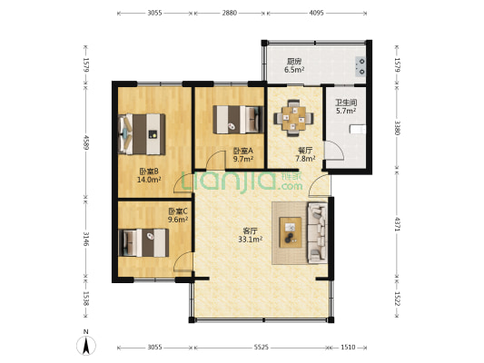 松牌路130号 3室2厅1卫 104平方