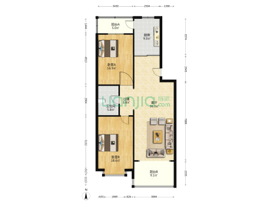 文昌新苑 2室1厅1卫 143平方