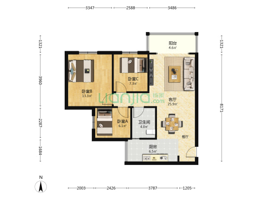 瑞景家园 3室1厅1卫 87平方