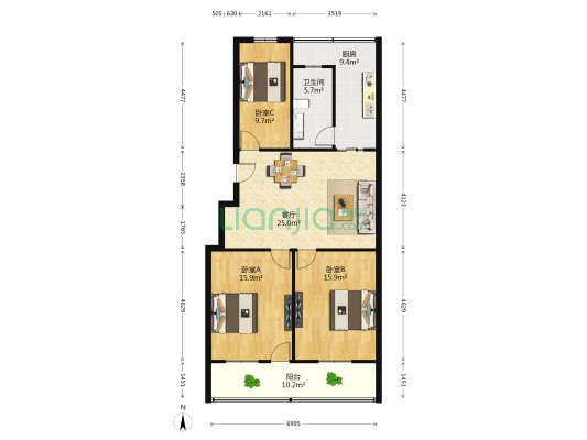 海化路45号 3室1厅1卫 110平方