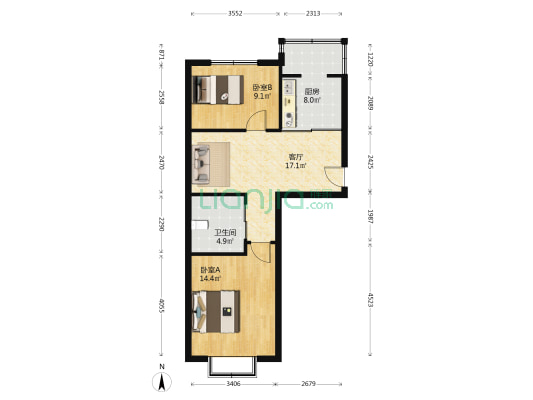 中地名都 2室1厅1卫 69平方