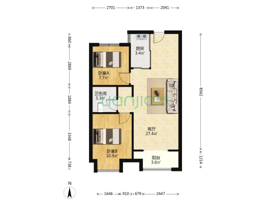 万科城市之光·东望 2室1厅1卫 85平方