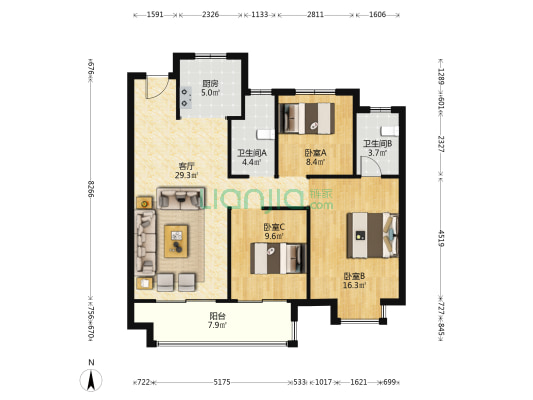 阳光城文澜府 3室1厅2卫 116平方