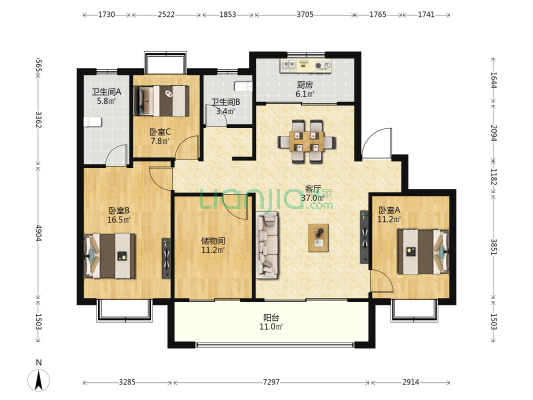 江望润府 3室1厅2卫 142平方
