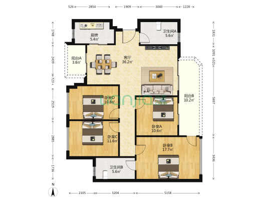 融创香璟台东苑一期 4室1厅2卫 141平方