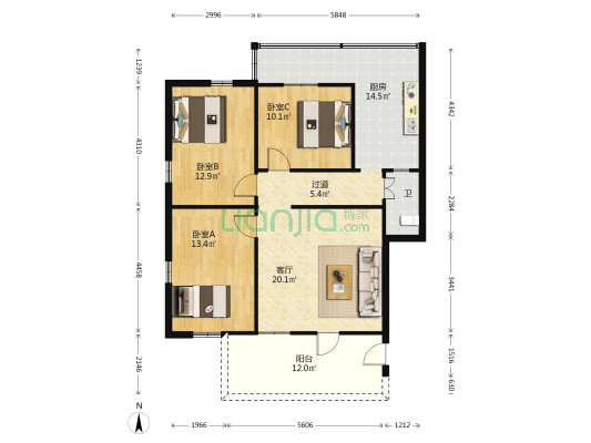 文锋西路 3室1厅1卫 95平方