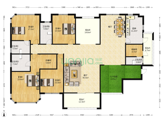 悦园花园 4室1厅4卫 259平方