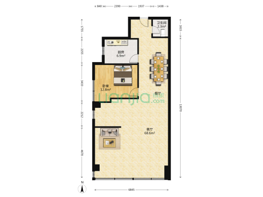 雁荡大厦 1室1厅1卫 101平方