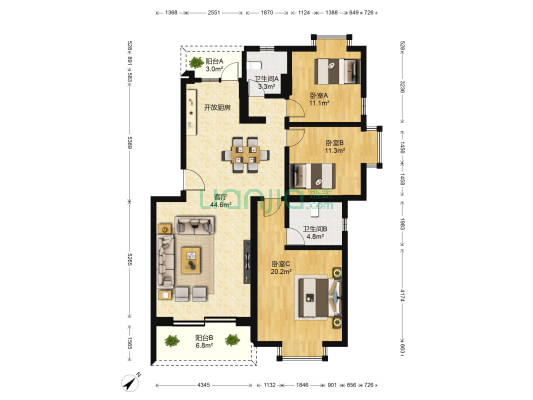 景民路教师楼 3室1厅2卫 120平方