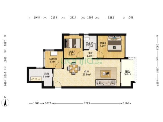 天河星作 2室1厅1卫 76平方