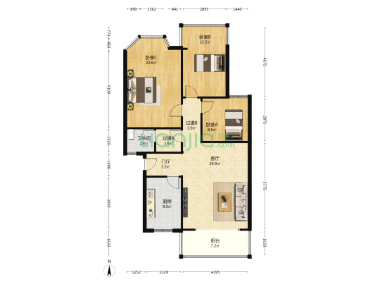 白金大道238号 3室1厅1卫 110平方