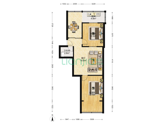 关庄组团小区 2室2厅1卫 83平方