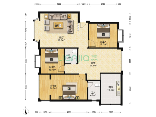 棕庭苑 3室2厅2卫 130平方
