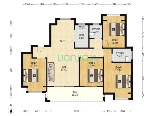中南颐居·合山居 4室1厅2卫 148平方