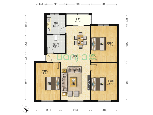青菓苑 3室1厅1卫 121平方