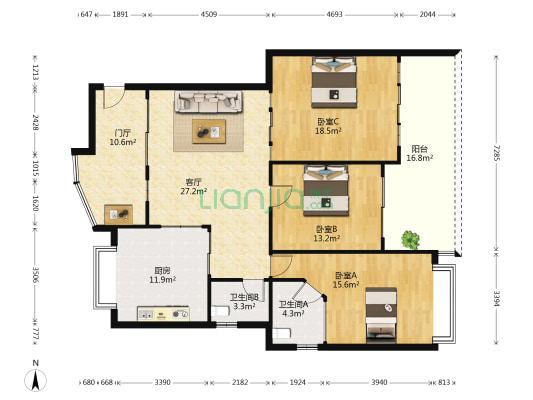 天俊蓝水湾 3室1厅2卫 138平方