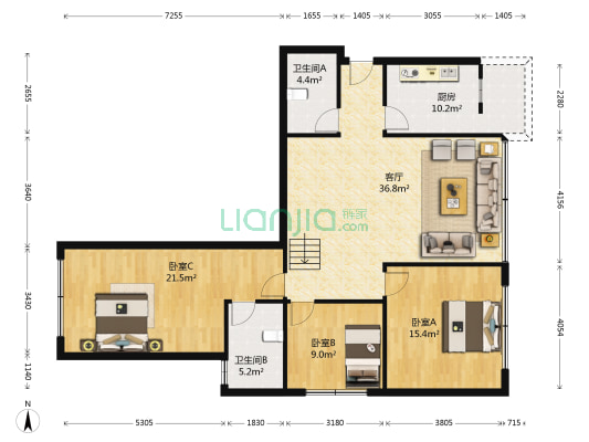兰苑 3室1厅2卫 115平方