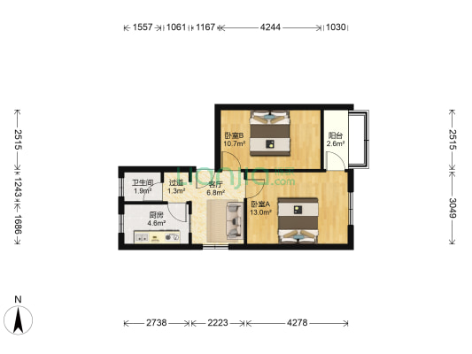 华光路南八巷 2室1厅1卫 58平方