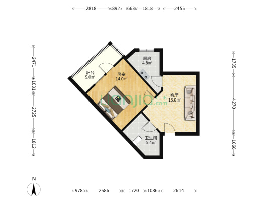 玉琢里 1室1厅1卫 54平方