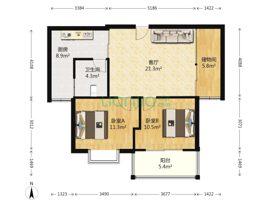 彩都 2室1厅1卫 97平方