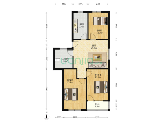 半耕楼 3室1厅1卫 90平方