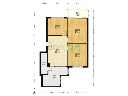 华新中街83号 3室1厅1卫 79平方