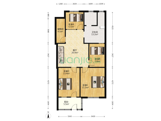 人民中路 4室1厅1卫 83平方