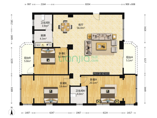 同福东一街 3室1厅2卫 179平方