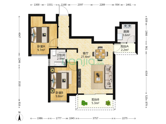 西站瑞都 2室1厅1卫 84平方