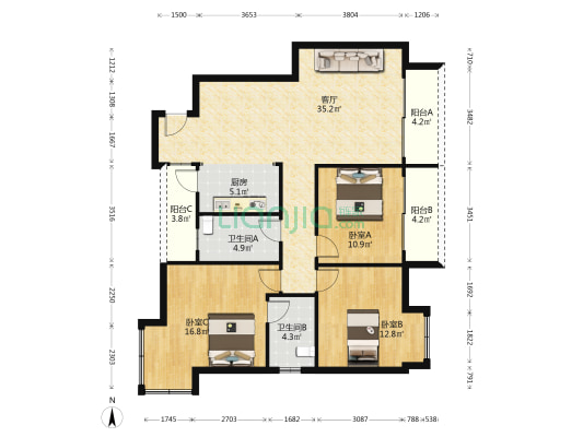 漓江大河坊 3室1厅2卫 114平方