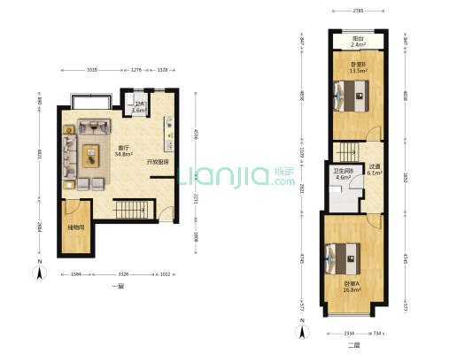 虹桥国际大厦 2室1厅2卫 110平方