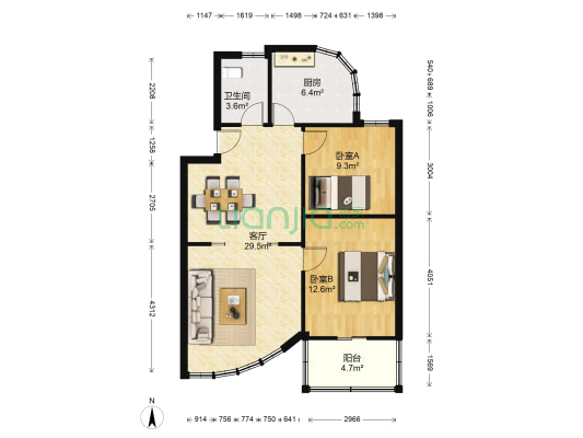 梦江花园 2室1厅1卫 80平方