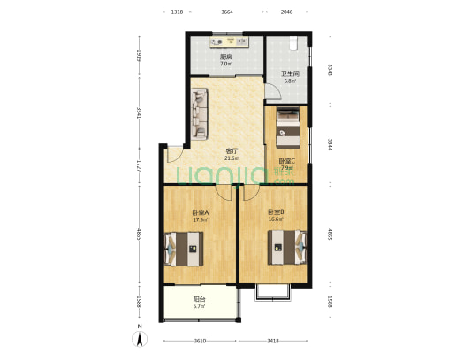 苏中装饰城 3室1厅1卫 100平方