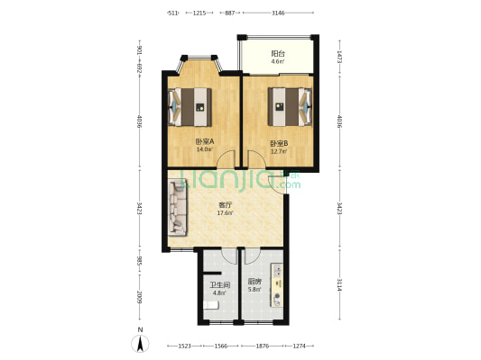 水岸豪庭 2室1厅1卫 73平方