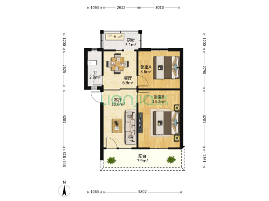 兴业银行（青山南路409号） 2室2厅1卫 64平方