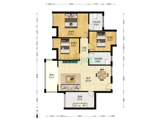 佰盛杰座 3室1厅2卫 101平方