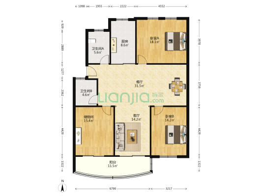 迎宾新村(锡山区) 2室2厅2卫 139平方