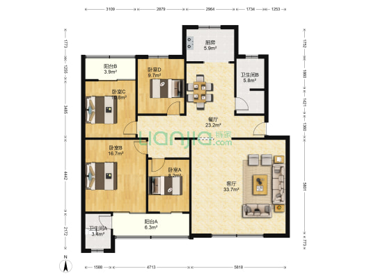石油公司宿舍 4室2厅2卫 149平方