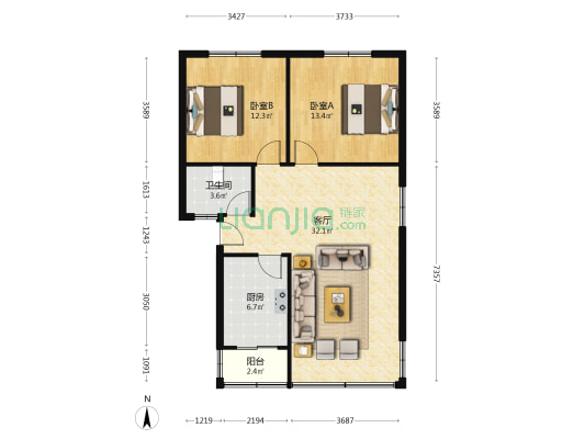 广西盛丰建设集团有限公司宿舍 2室1厅1卫 83平方