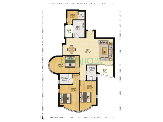 漾晴居 3室1厅3卫 135平方