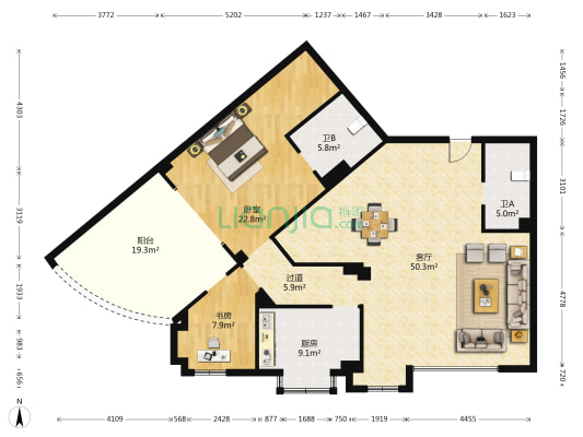 怡心苑 2室1厅2卫 220平方