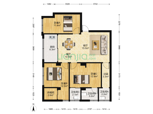 象虹路 3室2厅3卫 120平方
