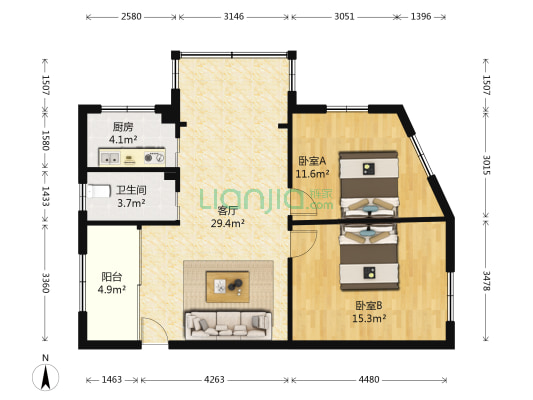 新村路 2室1厅1卫 83平方