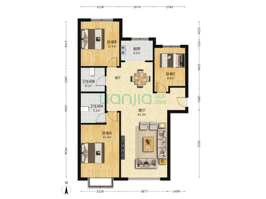 华利·佳悦城 3室1厅2卫 132平方