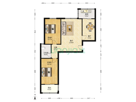 天林苑小区 2室2厅1卫 100平方