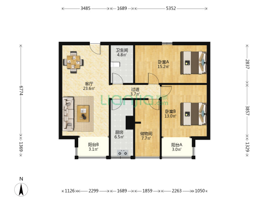 冠城商业中心 2室1厅1卫 110平方