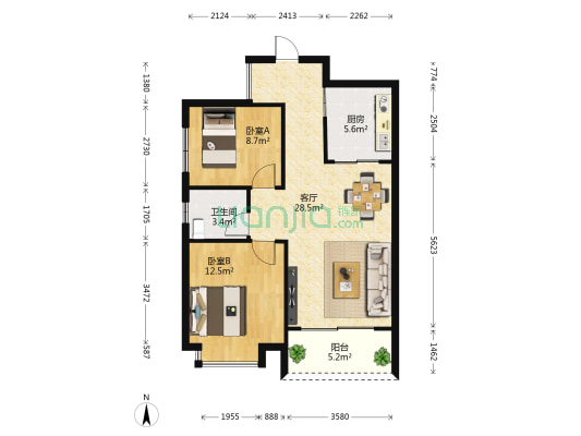 桐洋家园 2室1厅1卫 79平方