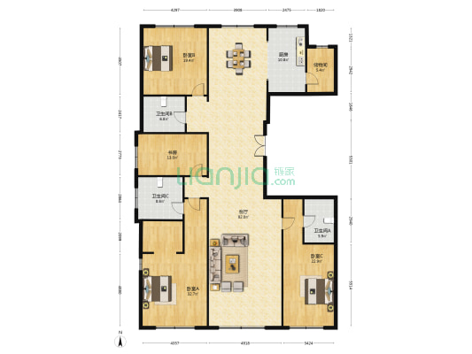 碧桂园云鼎 4室1厅3卫 282平方
