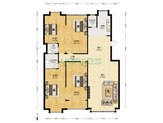 桂春路南二里3号 4室2厅3卫 171平方